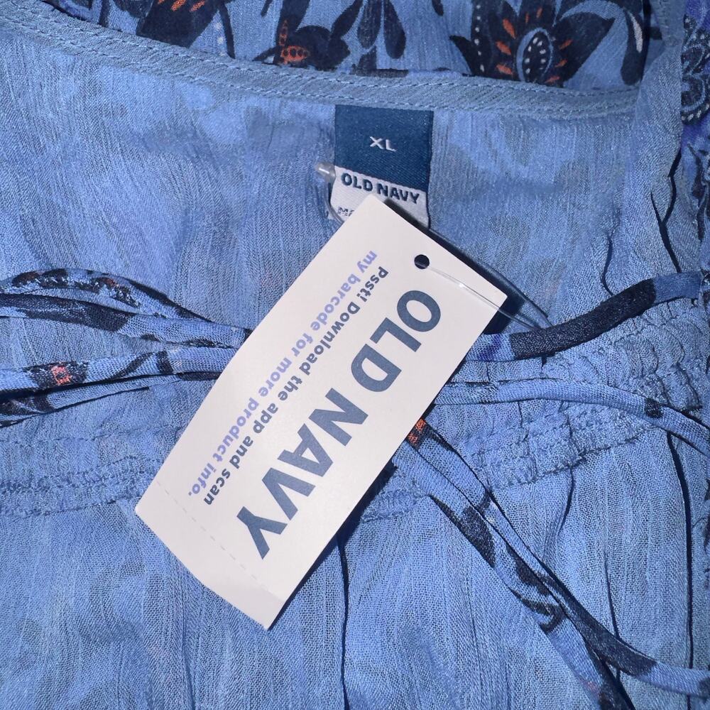 Old navy chiffon long sleeve smocked poet swing blue blouse women's size XL - Picture 7 of 8